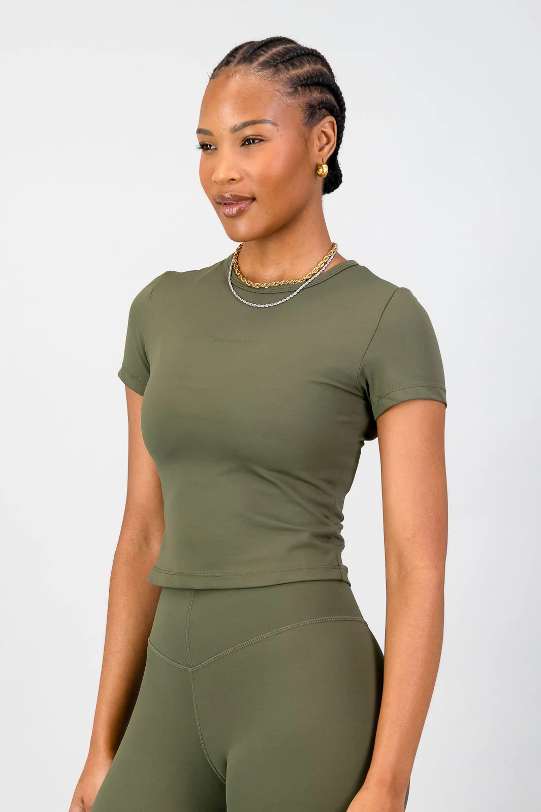 Olivia Fitted Tee - Olive - Image 3