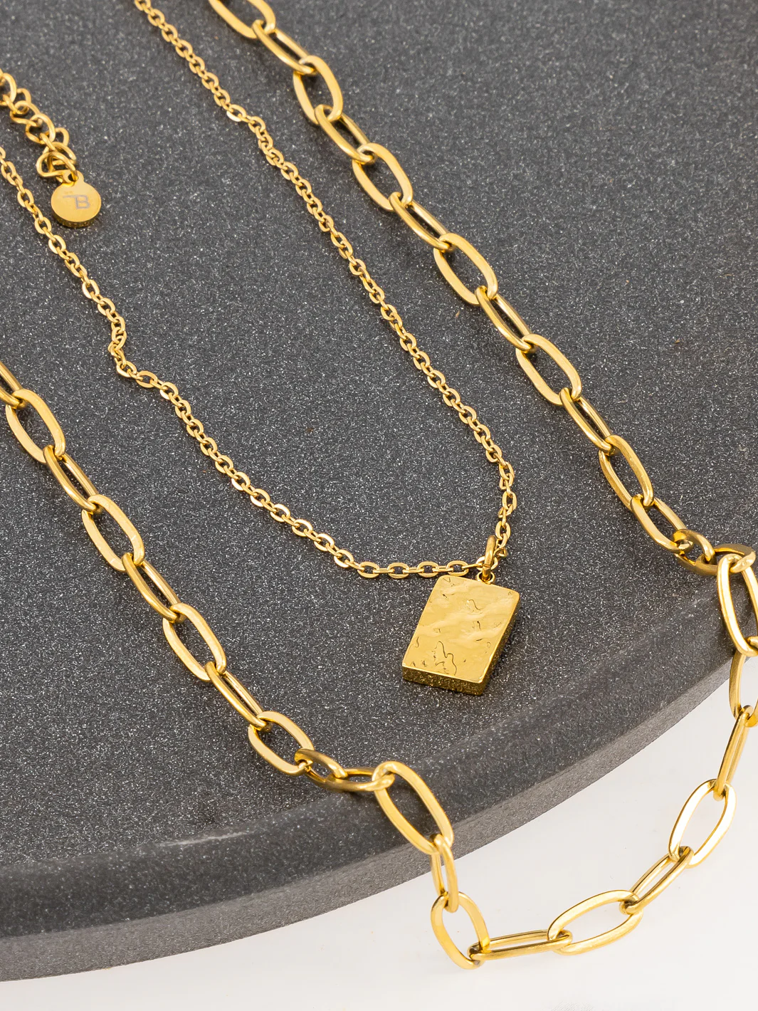 Stacked Necklace with Paperclip & Charm - Image 3
